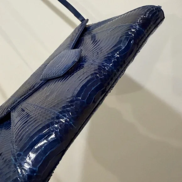 Fab Vtg J. Renee Electric Blue Snakeskin Shoulder Clutch Bag - Picture 6 of 15